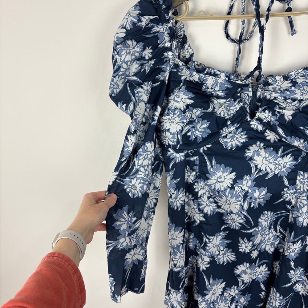 Polo Ralph Lauren Bloom Gathered Midi Dress Blue White Floral - NO TAGS ~ Large - Picture 7 of 12